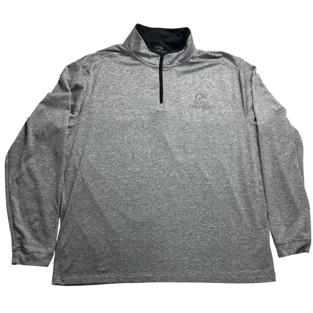 Ducks Unlimited Mens Large Grey Space Dye Quarter Zip Pullover Performance Top